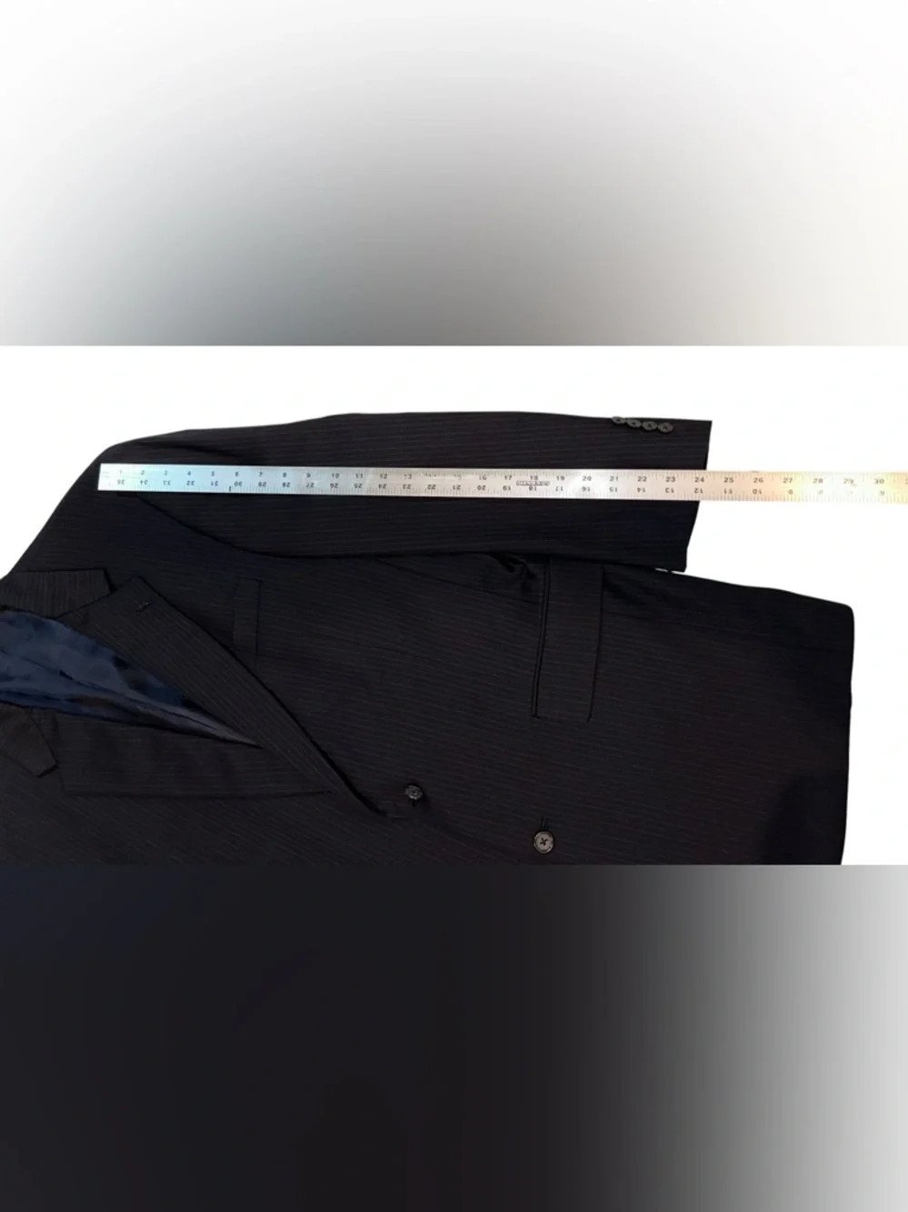Hart Schaffner & Marx Pinstriped Suit Mens Blue 2Pc Worsted Wool 42L 35x30” USA